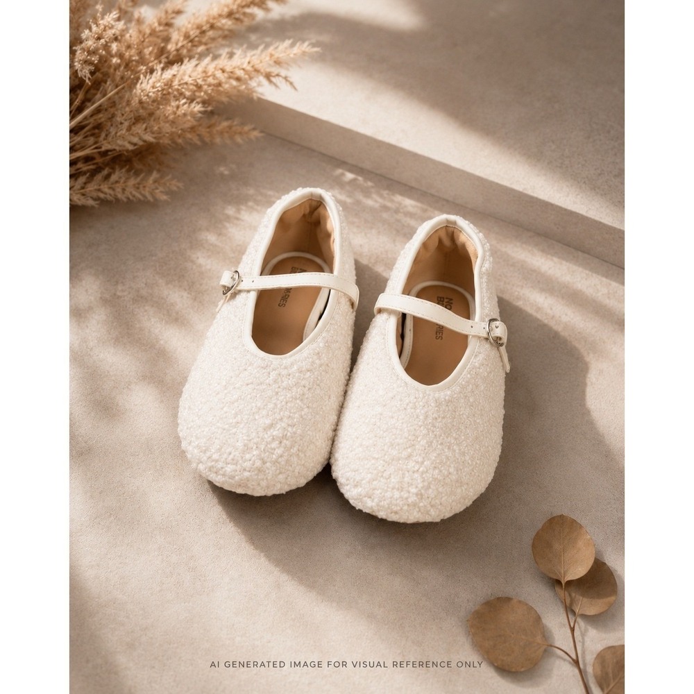 Faux Shearling Mary Jane Flats Size 7 White NWT Soft Teddy Texture
